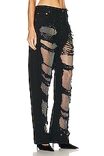 DARKPARK Karen Crystal Panel Shredded Wide Leg in Black, view 2, click to view large image.
