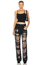 DARKPARK Karen Crystal Panel Shredded Wide Leg in Black, view 4, click to view large image.