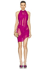 Di Petsa Wetlook Mini Dress in Fuchsia, view 1, click to view large image.