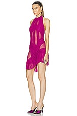 Di Petsa Wetlook Mini Dress in Fuchsia, view 3, click to view large image.