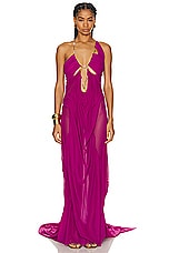 Di Petsa Wetlook Venusa Long Dress in Fuchsia Purple, view 1, click to view large image.