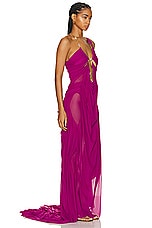 Di Petsa Wetlook Venusa Long Dress in Fuchsia Purple, view 2, click to view large image.
