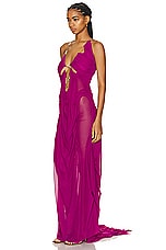 Di Petsa Wetlook Venusa Long Dress in Fuchsia Purple, view 3, click to view large image.