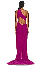Di Petsa Wetlook Venusa Long Dress in Fuchsia Purple, view 4, click to view large image.