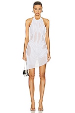 Di Petsa Wetlook Mini Dress in White, view 1, click to view large image.