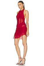 Di Petsa Wetlook Mini Dress in Red, view 3, click to view large image.
