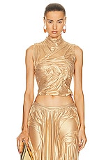 Di Petsa Wetlook High Neck Top in Gold, view 1, click to view large image.