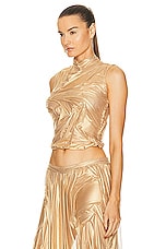 Di Petsa Wetlook High Neck Top in Gold, view 3, click to view large image.