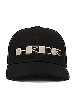 DRKSHDW by Rick Owens Hrdr Baseball Cap in Black & Pearl, view 1, click to view large image.