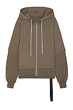 DRKSHDW by Rick Owens Zipped Hustler Hoodie in Dust, view 1, click to view large image.