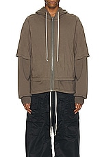 DRKSHDW by Rick Owens Zipped Hustler Hoodie in Dust, view 3, click to view large image.