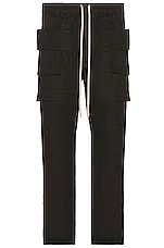DRKSHDW by Rick Owens Cotton Twill Creatch Cargo Drawstring in Black, view 1, click to view large image.
