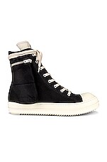 DRKSHDW by Rick Owens Cargo Sneaks in Black & Milk, view 1, click to view large image.