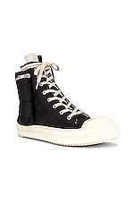 DRKSHDW by Rick Owens Cargo Sneaks in Black & Milk, view 2, click to view large image.
