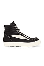 DRKSHDW by Rick Owens Vintage High Sneaker in Black & Milk, view 1, click to view large image.