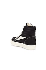 DRKSHDW by Rick Owens Vintage High Sneaker in Black & Milk, view 3, click to view large image.