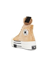 DRKSHDW by Rick Owens x Converse DBL Drkstar Hi Sneaker in Overdyed Blonde, view 3, click to view large image.