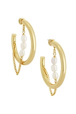 Demarson Fresh Water Pearl Miley Hoop Earrings in 12k Shiny Gold & Pearl, view 1, click to view large image.
