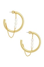 Demarson Fresh Water Pearl Miley Hoop Earrings in 12k Shiny Gold & Pearl, view 2, click to view large image.