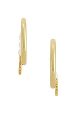 Demarson Fresh Water Pearl Miley Hoop Earrings in 12k Shiny Gold & Pearl, view 3, click to view large image.