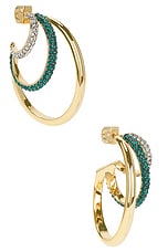 Demarson Raisa Hoop Earrings in 12k Shiny Gold & Emerald, view 1, click to view large image.