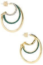 Demarson Raisa Hoop Earrings in 12k Shiny Gold & Emerald, view 3, click to view large image.