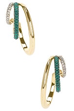 Demarson Raisa Hoop Earrings in 12k Shiny Gold & Emerald, view 4, click to view large image.