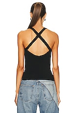 EB Denim Cowl Buckle Tank in Black, view 3, click to view large image.