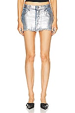 EB Denim Micro Denim Skirt in Silver Foil, view 1, click to view large image.