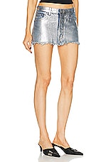 EB Denim Micro Denim Skirt in Silver Foil, view 2, click to view large image.