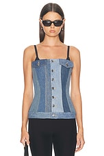 EB Denim Rosalia Upcycled Corset in Vintage Blue, view 1, click to view large image.