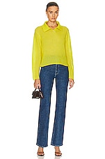 The Elder Statesman Nimbus Henley Sweater in Chartreuse, view 4, click to view large image.