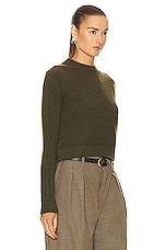 The Elder Statesman Simple Crew Sweater in Olive, view 2, click to view large image.
