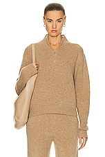 The Elder Statesman Half Zip Sweater in Camel, view 1, click to view large image.