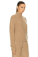 The Elder Statesman Half Zip Sweater in Camel, view 2, click to view large image.