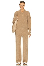 The Elder Statesman Half Zip Sweater in Camel, view 4, click to view large image.