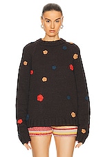 The Elder Statesman Mini Flowered Oversize Crew Sweater in Driftwood And Multi, view 1, click to view large image.