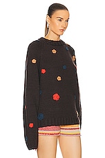 The Elder Statesman Mini Flowered Oversize Crew Sweater in Driftwood And Multi, view 2, click to view large image.