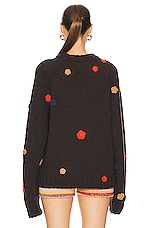 The Elder Statesman Mini Flowered Oversize Crew Sweater in Driftwood And Multi, view 3, click to view large image.