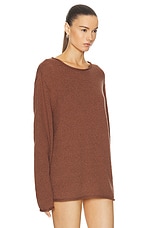 The Elder Statesman Solid Roll Crew Sweater in Cinnamon, view 2, click to view large image.