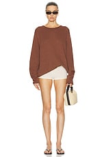The Elder Statesman Solid Roll Crew Sweater in Cinnamon, view 4, click to view large image.