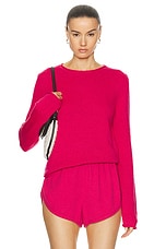 The Elder Statesman Solid Roll Crewneck Sweater in Flamingo, view 1, click to view large image.