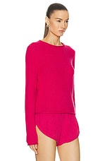 The Elder Statesman Solid Roll Crewneck Sweater in Flamingo, view 2, click to view large image.