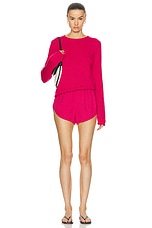 The Elder Statesman Solid Roll Crewneck Sweater in Flamingo, view 4, click to view large image.