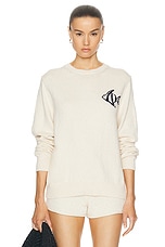 The Elder Statesman Deep Sea Crewneck Sweater in Natural & Navy, view 2, click to view large image.