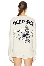 The Elder Statesman Deep Sea Crewneck Sweater in Natural & Navy, view 5, click to view large image.