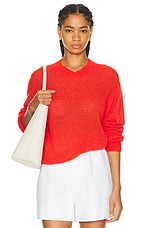 The Elder Statesman Nimbus V Neck Sweater in Neon Red, view 1, click to view large image.