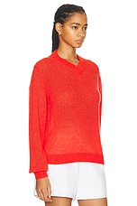 The Elder Statesman Nimbus V Neck Sweater in Neon Red, view 2, click to view large image.