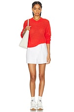 The Elder Statesman Nimbus V Neck Sweater in Neon Red, view 4, click to view large image.