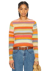 The Elder Statesman Stripe Super Soft Crew Sweater in Multi, view 1, click to view large image.